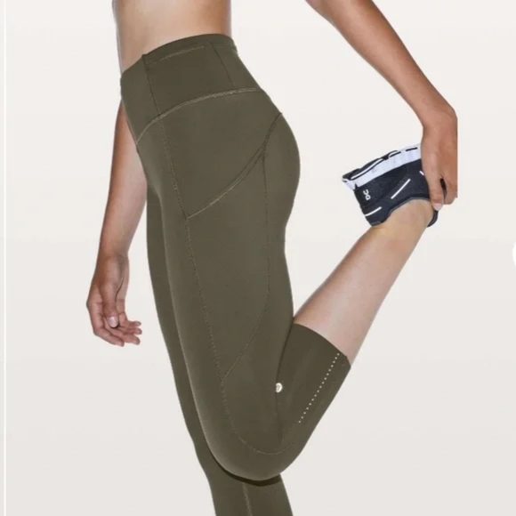 Lululemon Fast and Free Crops 2 Olive - Picture 1 of 5